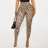 Women Spring/Summer Leopard Print Stirrup Print Slip-On Basic Casual Pant