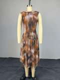 Women Spring Print Off-Shoulder Sleeveless Shirt and Skirt Two-Piece Set