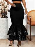 Women Elegant Sequin Patchwork Bodycon Fishtail Skirt