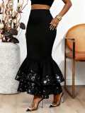 Women Elegant Sequin Patchwork Bodycon Fishtail Skirt