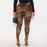 Women Spring/Summer Leopard Print Stirrup Print Slip-On Basic Casual Pant