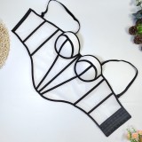 Women Sexy Line Color Block Fishbone Waist-cinching Plunging Camisole Basics Top