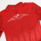 Women Round Neck Sequin Long-sleeved Bodycon Dress