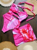 Women Butterfly Metal Accessory Print Sexy Bikini Solid Swimsuit