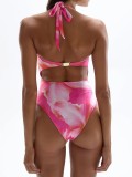 Women Butterfly Metal Accessory Print Sexy Bikini Solid Swimsuit