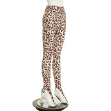 Women Spring/Summer Leopard Print Stirrup Print Slip-On Basic Casual Pant