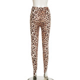Women Spring/Summer Leopard Print Stirrup Print Slip-On Basic Casual Pant