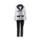 Women Black and White Long-sleeved Blazer
