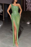Women Sequined Slash Shoulder Sleeveless Dress