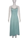Women French-style rhinestone mesh slip dress