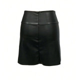 Women Sexy Irregular Pu-Leather Black Skirt