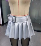 Women Sexy Pleated Pu-Leather Skirt