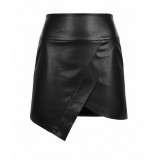 Women Sexy Irregular Pu-Leather Black Skirt