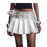 Women Sexy Pleated Pu-Leather Skirt