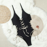 Women Sexy Beach Color Block Lace-Up Swimwear