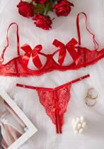 Women Hollow-Out Underwire Bra See-Through Open Crotch Panties Sexy Lingerie Two-Piece Set