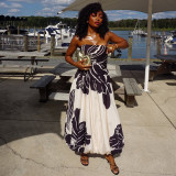 Women Color Block Print Off-Shoulder Sleeveless Strapless Dress