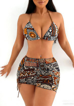 Women's Swimwear Sexy Printed Two-Piece Bikini & Skirt Three-Piece Set