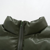 Autumn/Winter Women's Stand Collar Faux Leather Short Puffer Cotton Vest
