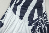 Women Color Block Print Off-Shoulder Sleeveless Strapless Dress