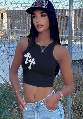Spring Women's Sexy Open Waist Embroidered Crop Tank Top