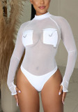 Autumn Women's Sexy Mesh See-Through Long Sleeve Bodysuit