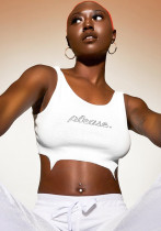 Summer Women's Letter Beaded Tight-Fitting Irregular Sexy T-Shirt