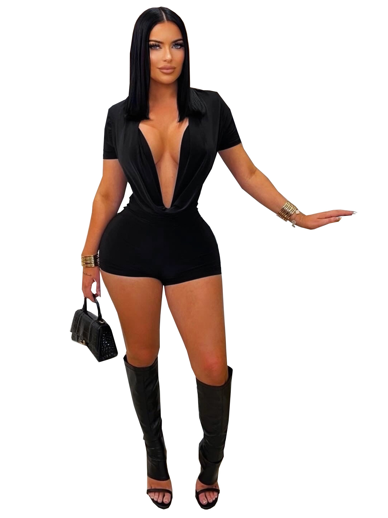 Solid V-Neck Jumpsuit for Spring & Summer Evenings