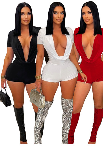 Women Spring/Summer Sexy V-Neck Solid Jumpsuit