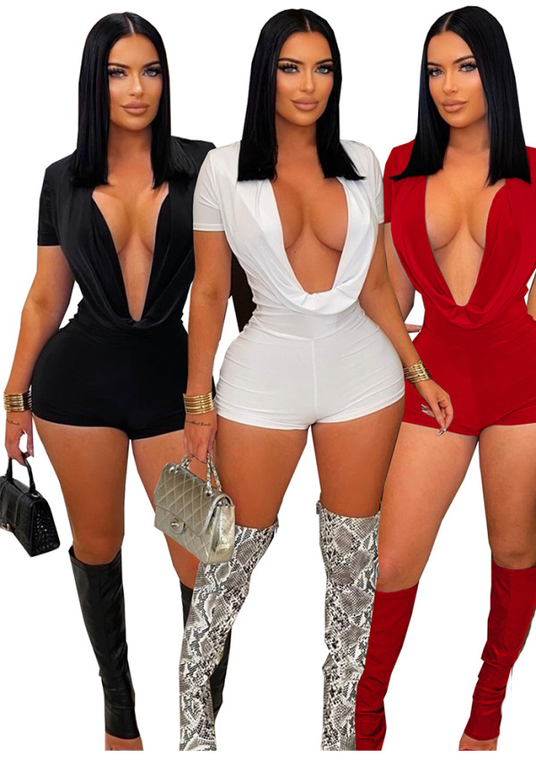 Women Spring/Summer Sexy V-Neck Solid Jumpsuit