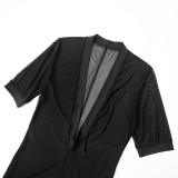 Women's Fashion Style Sexy Deep V See-Through Short Sleeve Jumpsuit