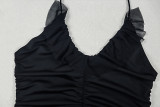 Women Elegant Sexy Halter Neck Bodycon V-Neck Solid Mini Dress