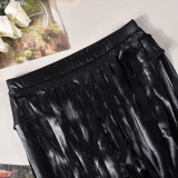 Autumn Women's Sexy Casual Fringe Slit Cutout PU Leather Skirt