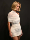 Women Summer Solid Sexy Slash Shoulder Pleated Mesh Dress