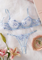 Women Mesh Floral Embroidered Bra See-Through Panties Sexy Lingerie