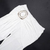 Women's Fashion Solid Color Tight-Fitting Sleeveless Top Buckle Pants Set
