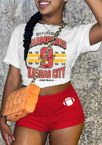 Women Summer Short-Sleeve Letter Print Top and Shorts Two-Piece Set
