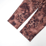 Women Leopard Print Mesh Off Shoulder 3/4 Jumpsuit