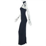 Women Solid Halter Neck Sleeveless Sexy Backless Bodycon Dress