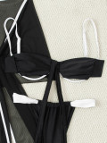 Women Color Block Sexy Beach Swimwear with Bow (Three-Piece)
