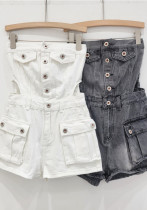 Women Summer Cargo Button Denim Jumpsuit
