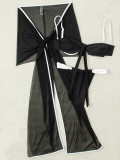Women Color Block Sexy Beach Swimwear with Bow (Three-Piece)
