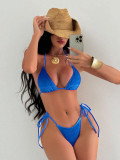 Women's Swimwear Halter Neck Lace-Up Low Back Bikini and Shorts Three-Piece Set