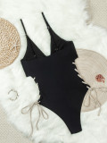 Women Sexy Beach Color Block Lace-Up Swimwear