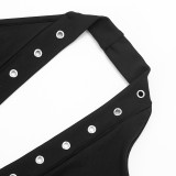 Women's Fashion Solid Color Sexy Cutout Halter Neck Top & Cropped Pants Set