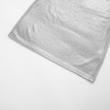 Women Spring Solid Sexy Slash Shoulder Shiny One-Shoulder Dress