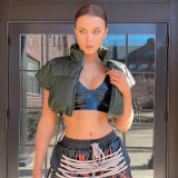 Autumn/Winter Women's Stand Collar Faux Leather Short Puffer Cotton Vest