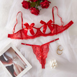 Women Hollow-Out Underwire Bra See-Through Open Crotch Panties Sexy Lingerie Two-Piece Set
