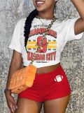 Women Summer Short-Sleeve Letter Print Top and Shorts Two-Piece Set