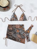 Women's Swimwear Sexy Printed Two-Piece Bikini & Skirt Three-Piece Set